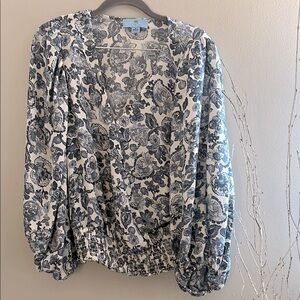CeCe Blue and White Floral Blouse